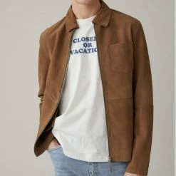 CLOSED Veste En Cuir D'agneau Daim Marron Clair