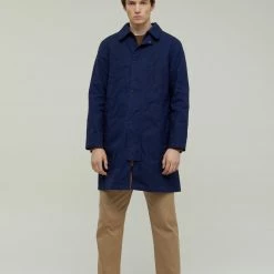 CLOSED Manteau Long Trench - Coton Ciré - Bleu Marine
