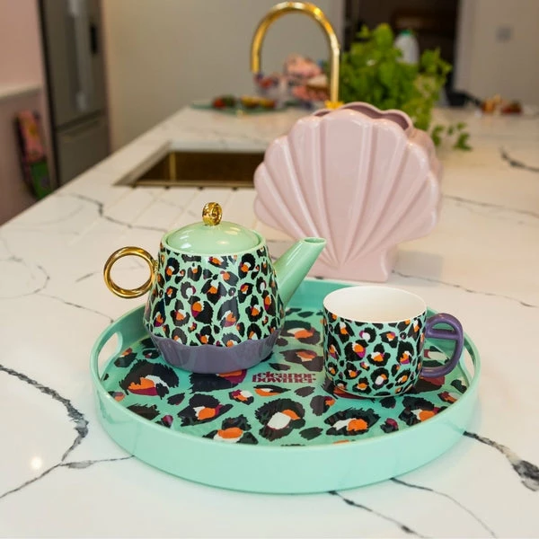 Eleanor Bowmer Mint Leopard Drinks Tray