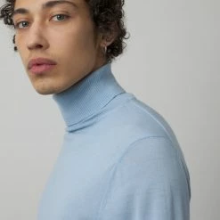 CLOSED Pull Col Roulé - Laine Bio Mérinos - Bleu Porcelaine