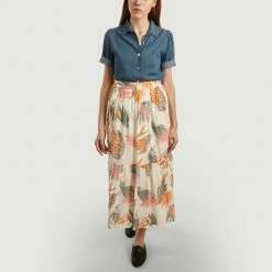 CLOSED Ecru Leaf Printed Long Skirt