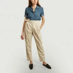 CLOSED Beige Gwen Adjustable Belted Trousers